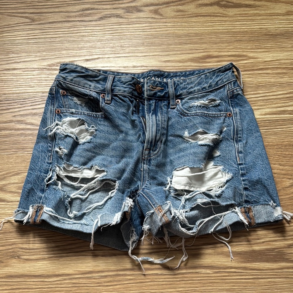 American Eagle Outfitters Blue Jean Shorts Distressed Cut-Off